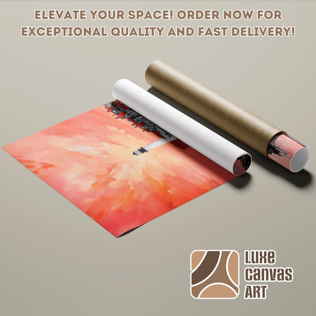 Lighthouse Poster Roll with vibrant sunset colors. Elevate your space with this stunning art!