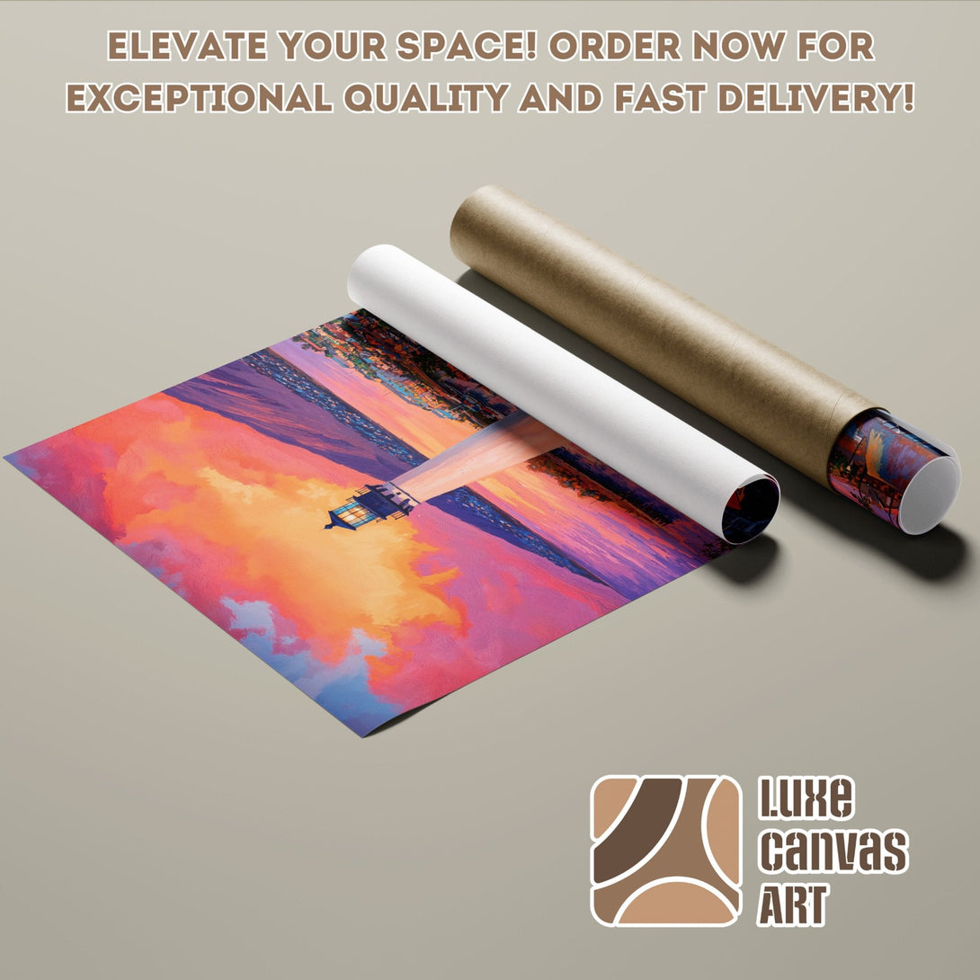 Poster Roll featuring a vibrant sunset landscape art print in a warm color palette.