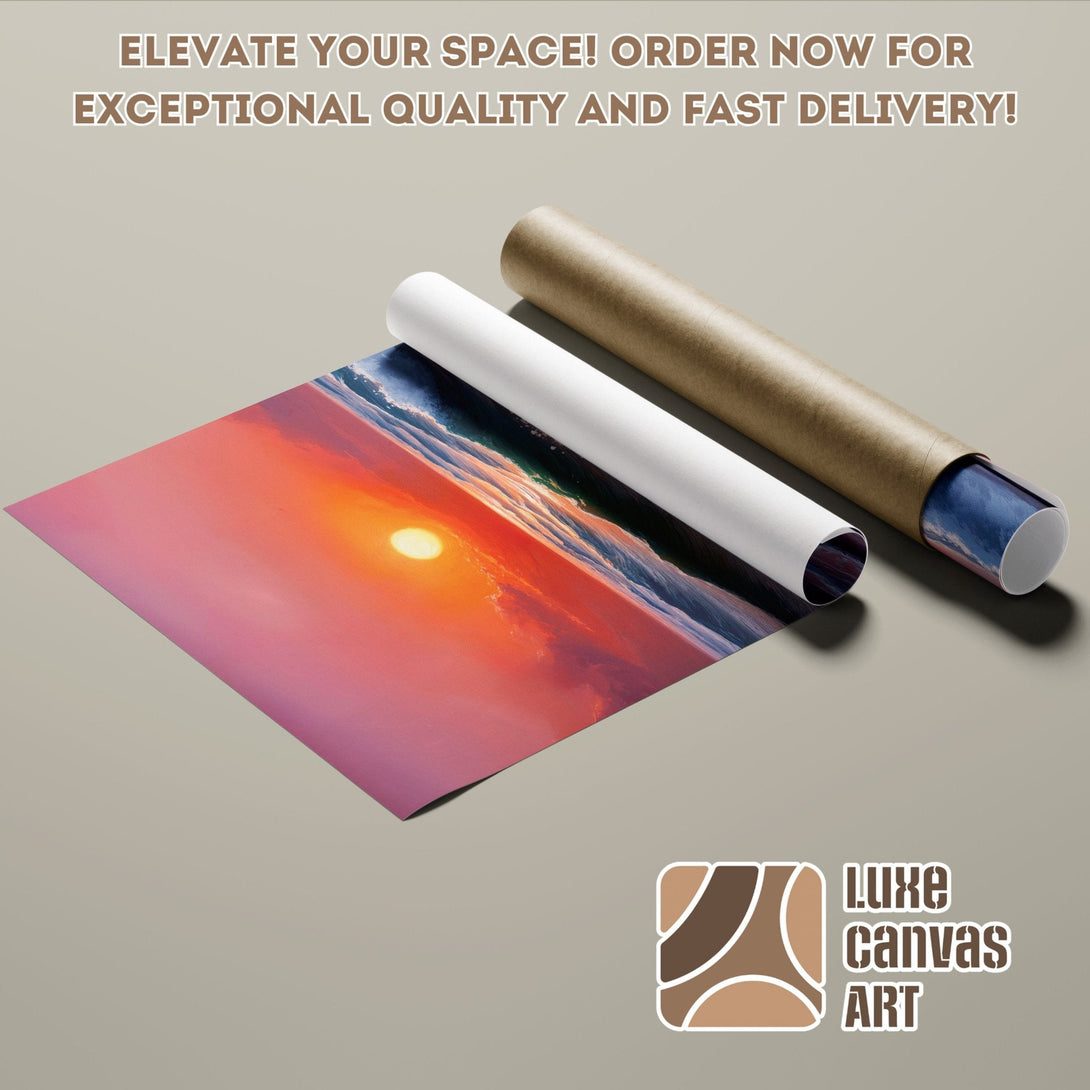 Sunset beach Poster Roll art print, vibrant colors, perfect for home decor. Order now!