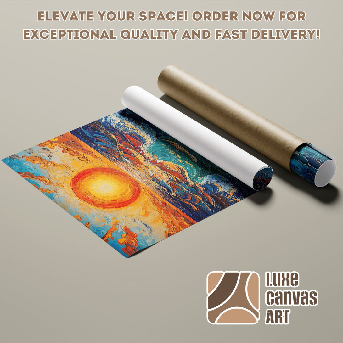 Abstract art Poster Roll featuring vibrant sunset colors, perfect for home decor.