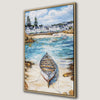 Coastal Village and Boat Framed Canvas Print