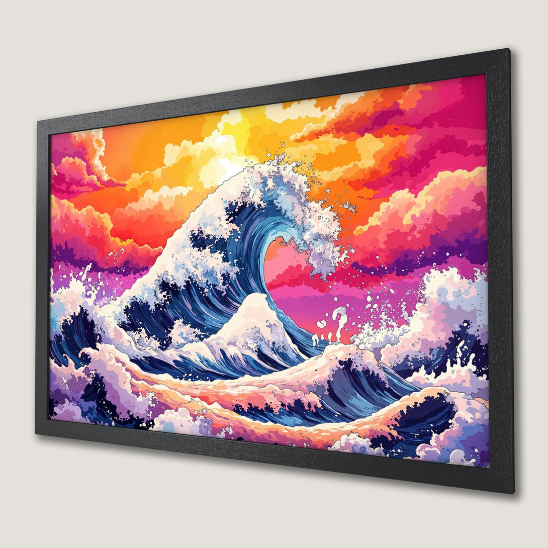 Framed Poster: Vibrant wave art print with a bold color palette, perfect wall decor.