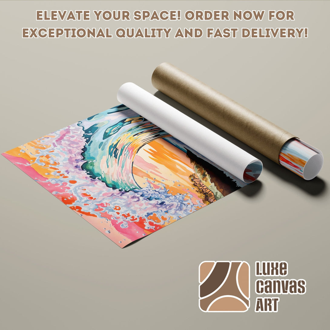 Vibrant wave art poster roll. Modern style, colorful palette. Order now for fast delivery!