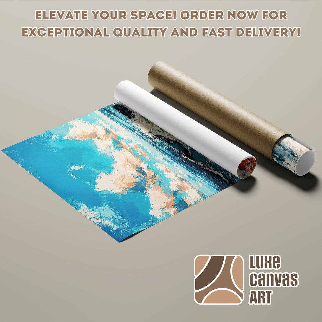 Abstract art poster roll with a blue, beige, and white color palette. Elevate your space with this stunning Poster. Order now!