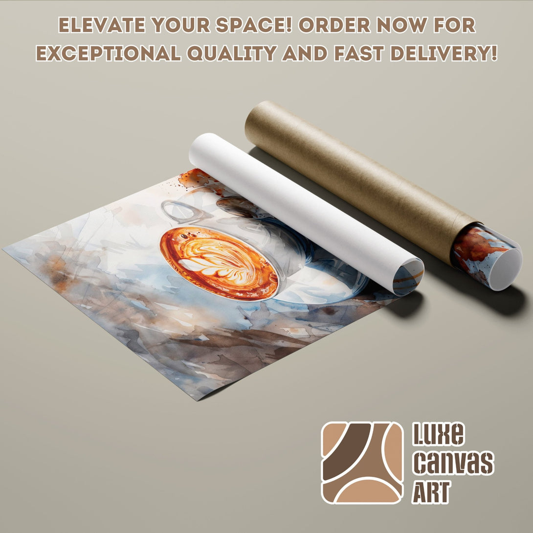 Poster Roll of watercolor coffee art in a neutral color palette, perfect for your home decor. Order now!