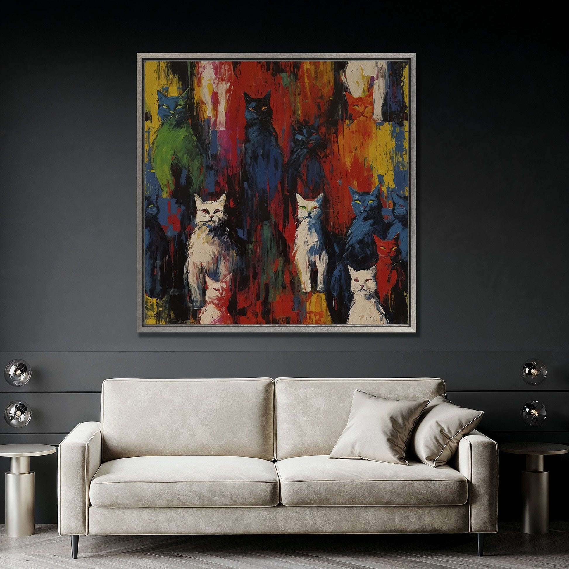 Colorful Abstract Cat Canvas Print Graffiti Style Art