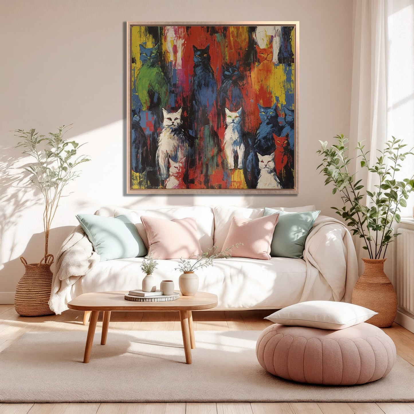 Colorful Abstract Cat Canvas Print Graffiti Style Art