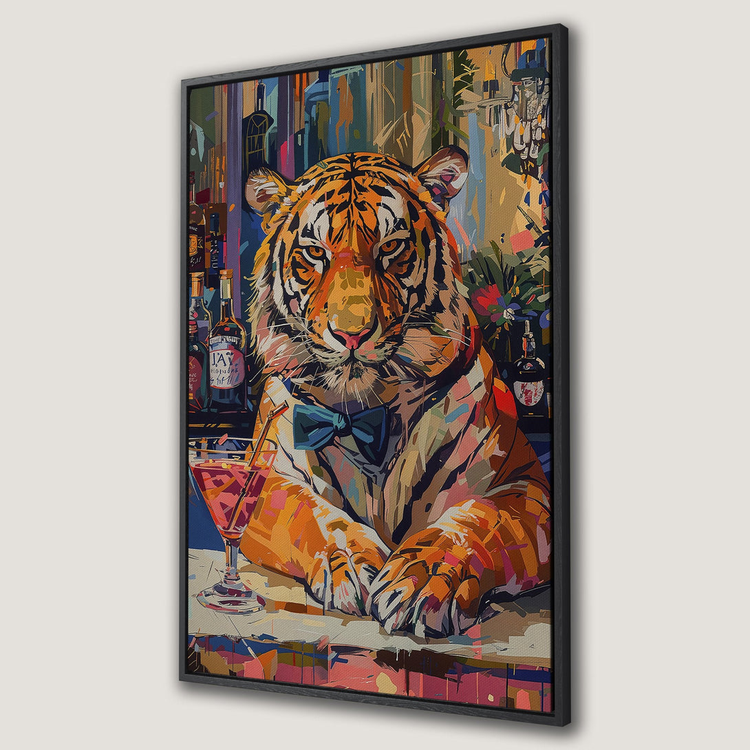 Framed Wall Art: Stylish tiger artwork with vibrant orange and blue hues. Modern, artistic canvas print perfect for adding personality to any space.