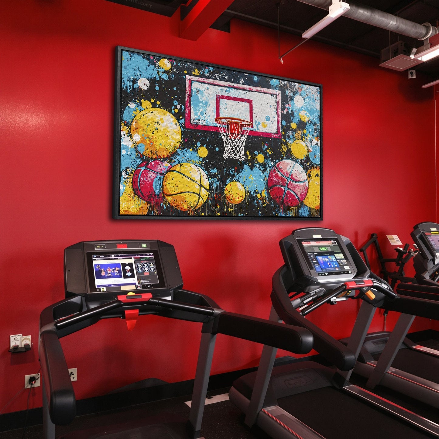 Colorful Basketball Hoop and Balls Canvas Print Wall Art