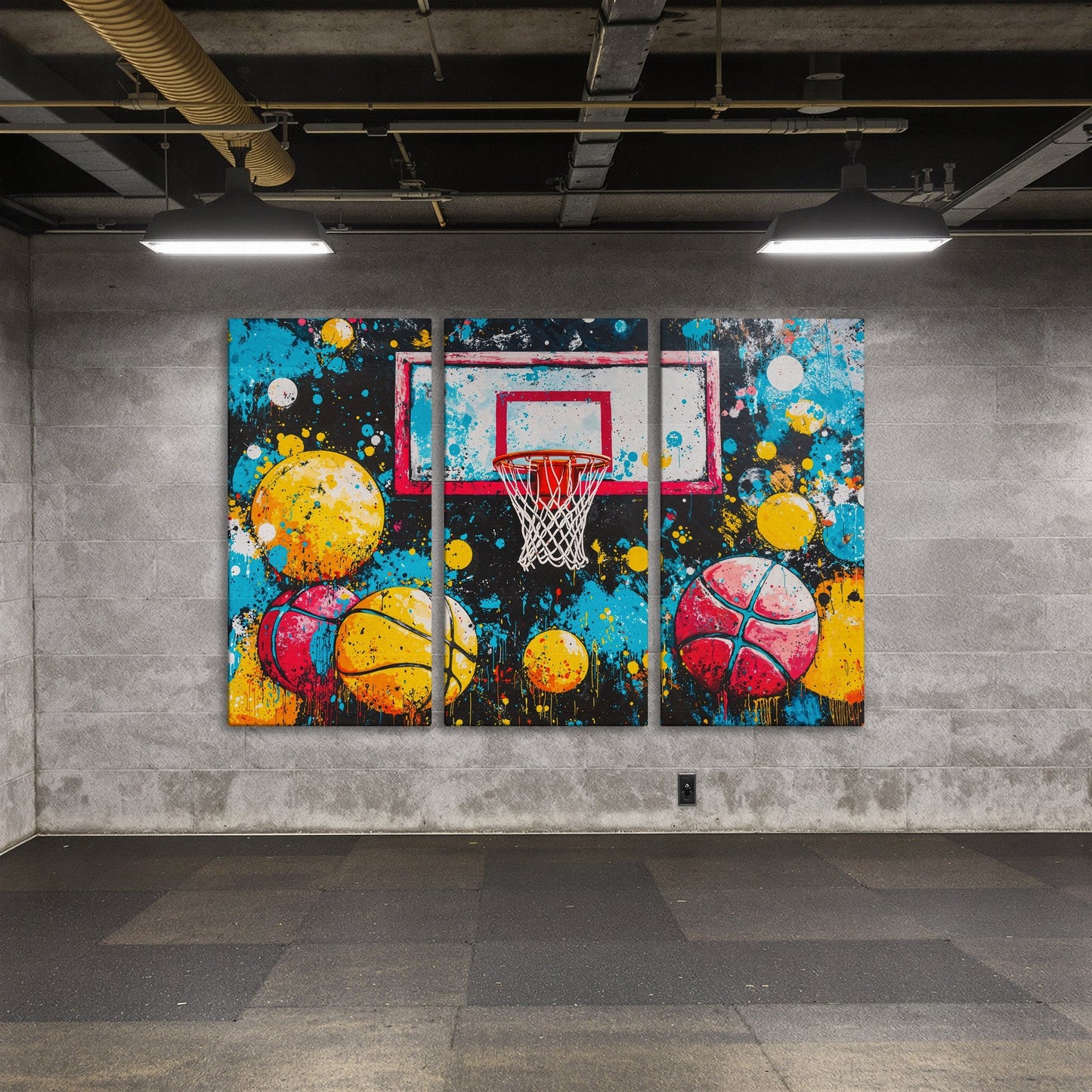 Colorful Basketball Hoop and Balls Canvas Print Wall Art