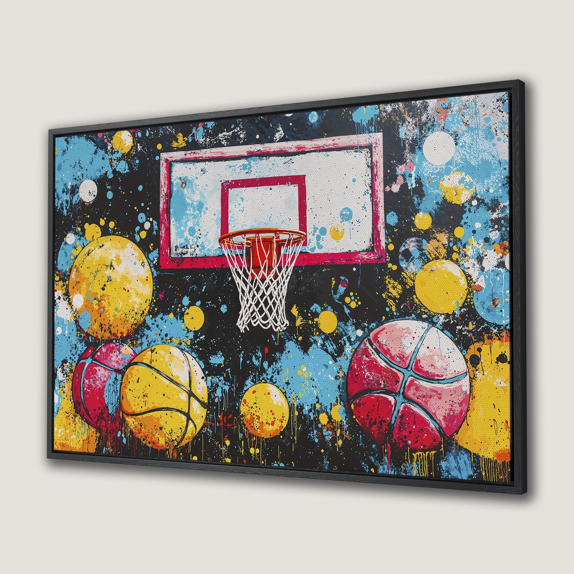 Colorful Basketball Hoop and Balls Canvas Print Wall Art