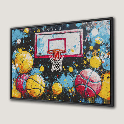Colorful Basketball Hoop and Balls Canvas Print Wall Art
