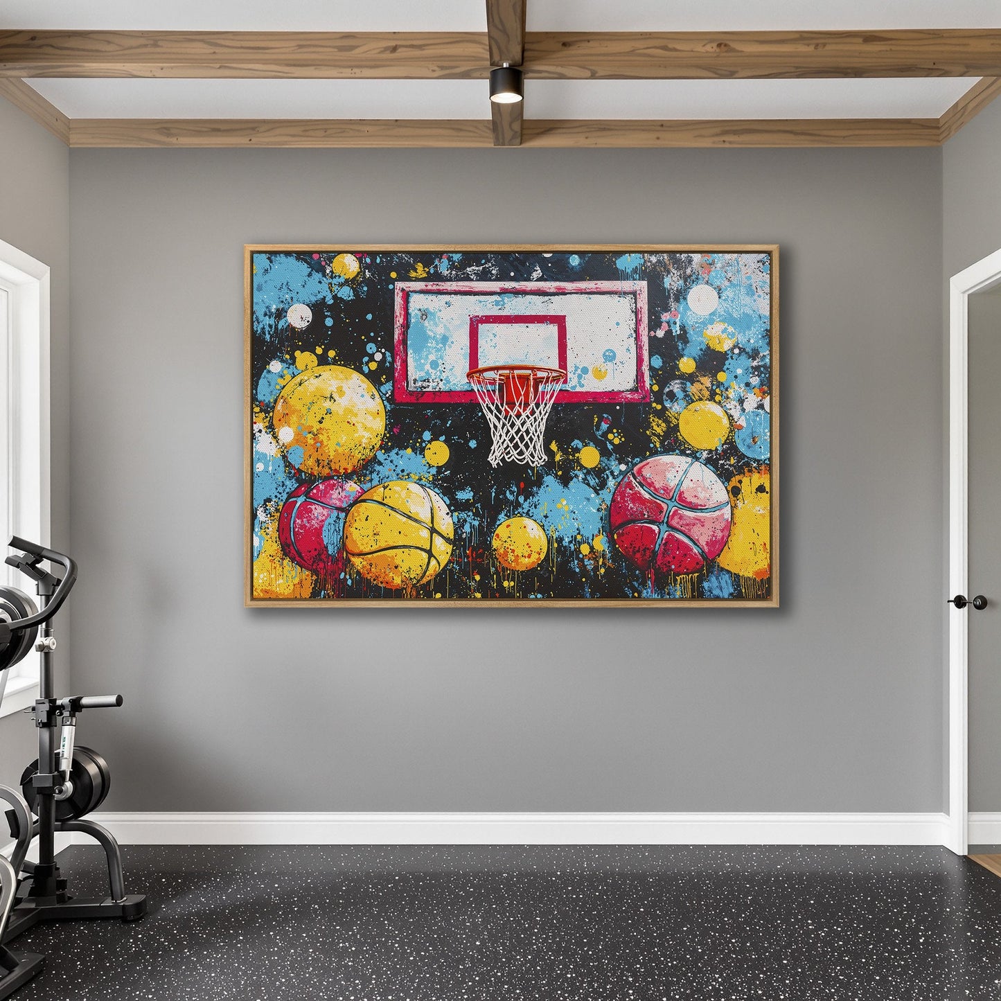 Colorful Basketball Hoop and Balls Canvas Print Wall Art
