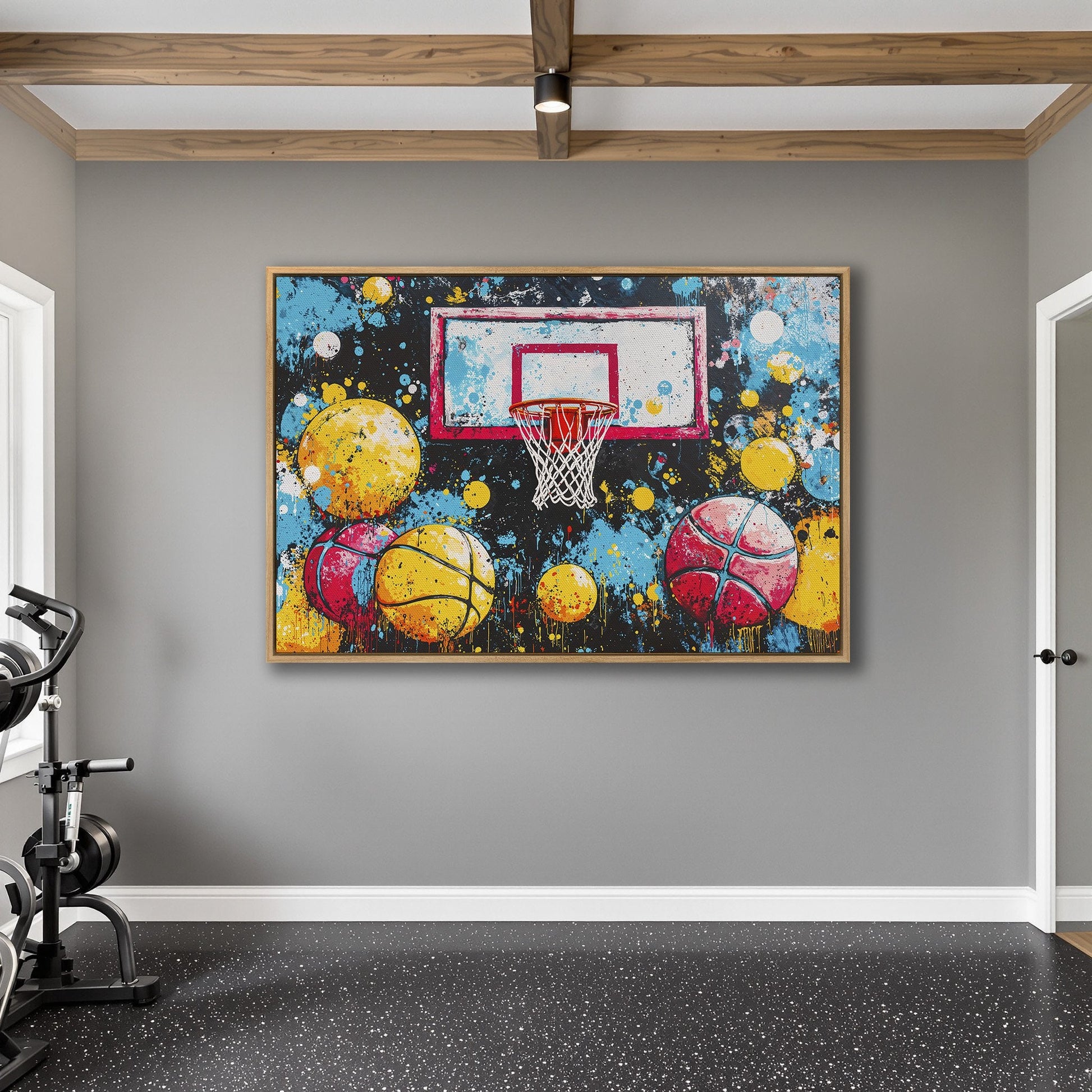 Colorful Basketball Hoop and Balls Canvas Print Wall Art
