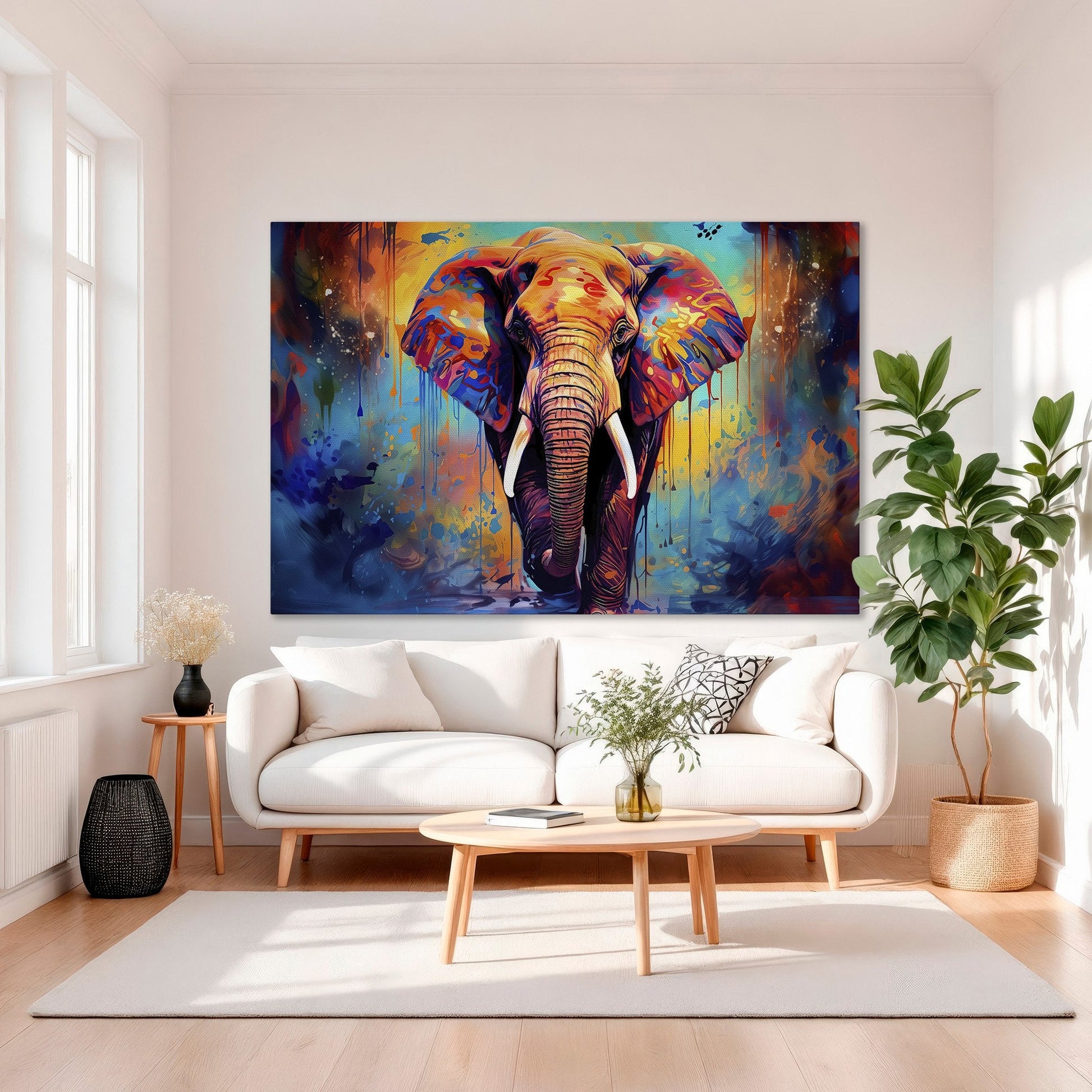 Colorful Elephant Canvas Print - Vibrant Animal Artwork