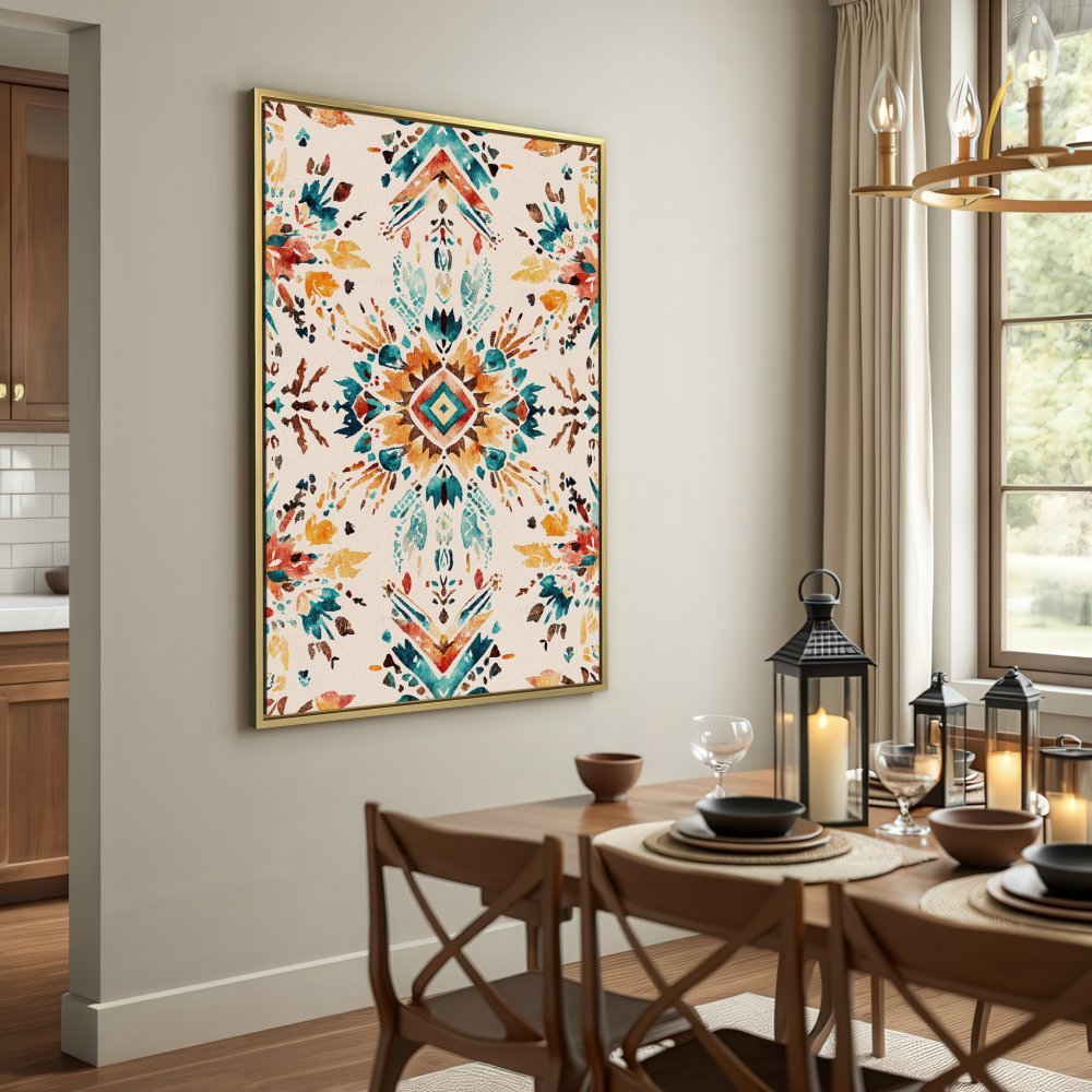 Boho Canvas Print with watercolor floral design in warm earth tones. Perfect wall art for living room or bedroom.