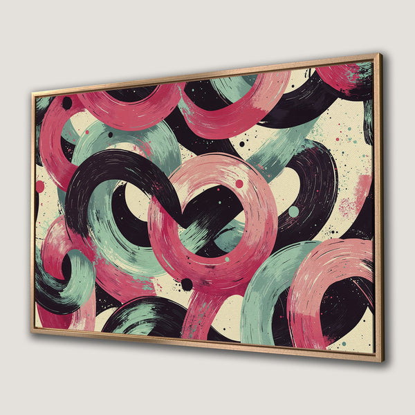 Abstract Canvas Print with bold brushstrokes in pink, teal, and black. Modern art framed wall decor for a stylish interior.