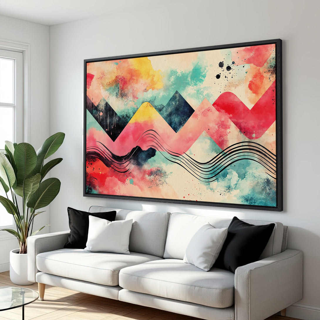 Framed Wall Art featuring abstract watercolor design in a vibrant, colorful palette. Perfect for modern home decor. Shop our Canvas Print collection today!
