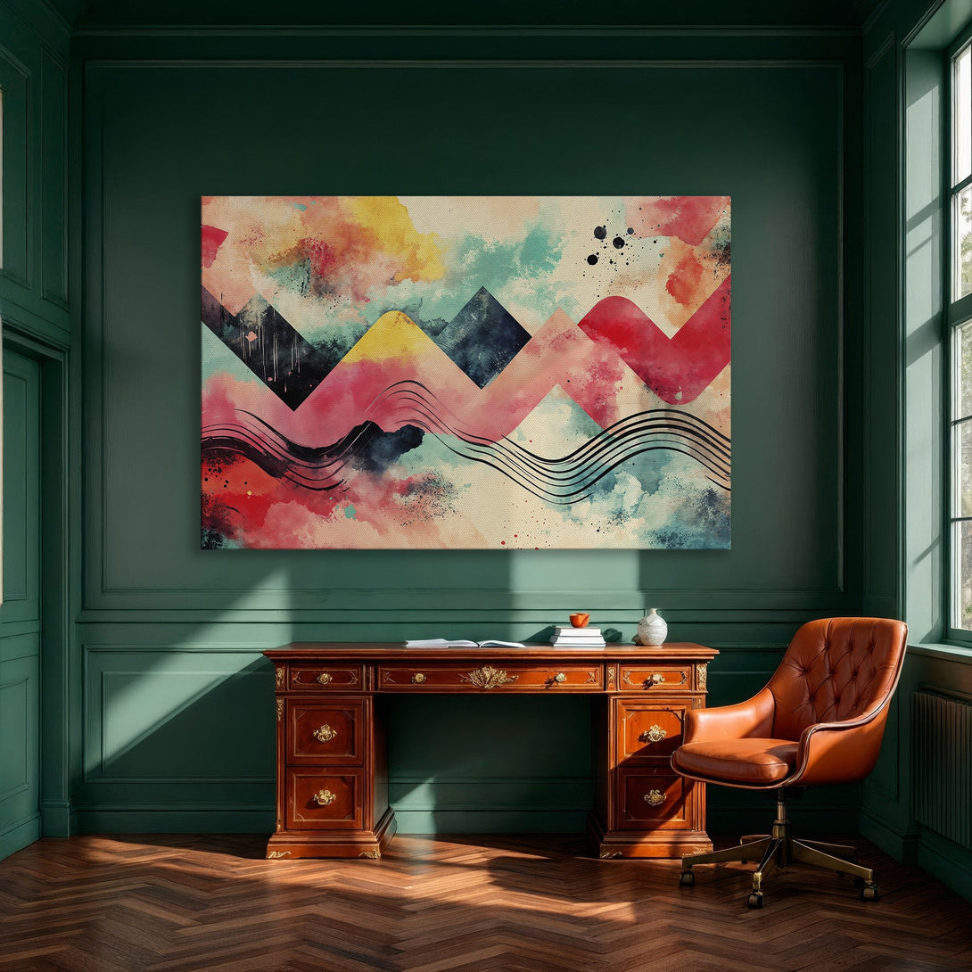 Framed Wall Art: Abstract watercolor art in vibrant pinks, yellows, and blues. Modern decor for your dining room. Shop now!