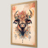 Colorful Horned Bull Art Poster with Floral Design