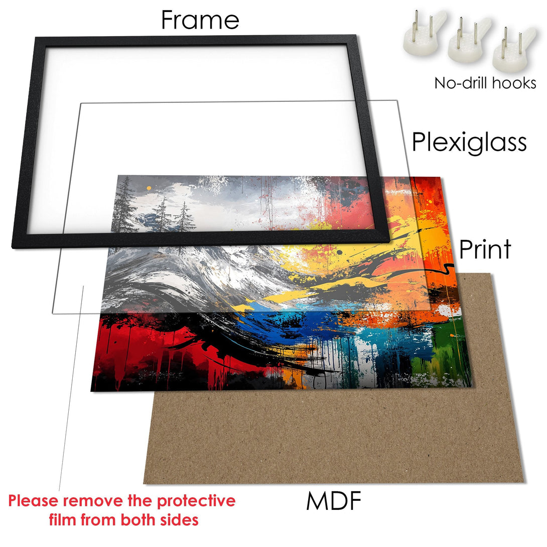 Framed Poster with abstract art in vibrant colors. Modern style, perfect wall decor.