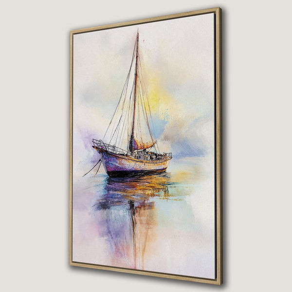 Framed Wall Art: Impressionistic sailboat painting in a soft, colorful palette. Coastal art for your home. Bring the sea to your walls!