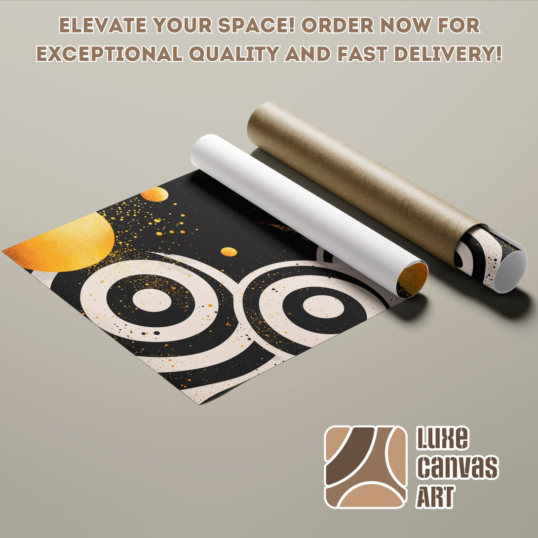Abstract art Poster Roll with black, cream, and gold color palette. Elevate your space!
