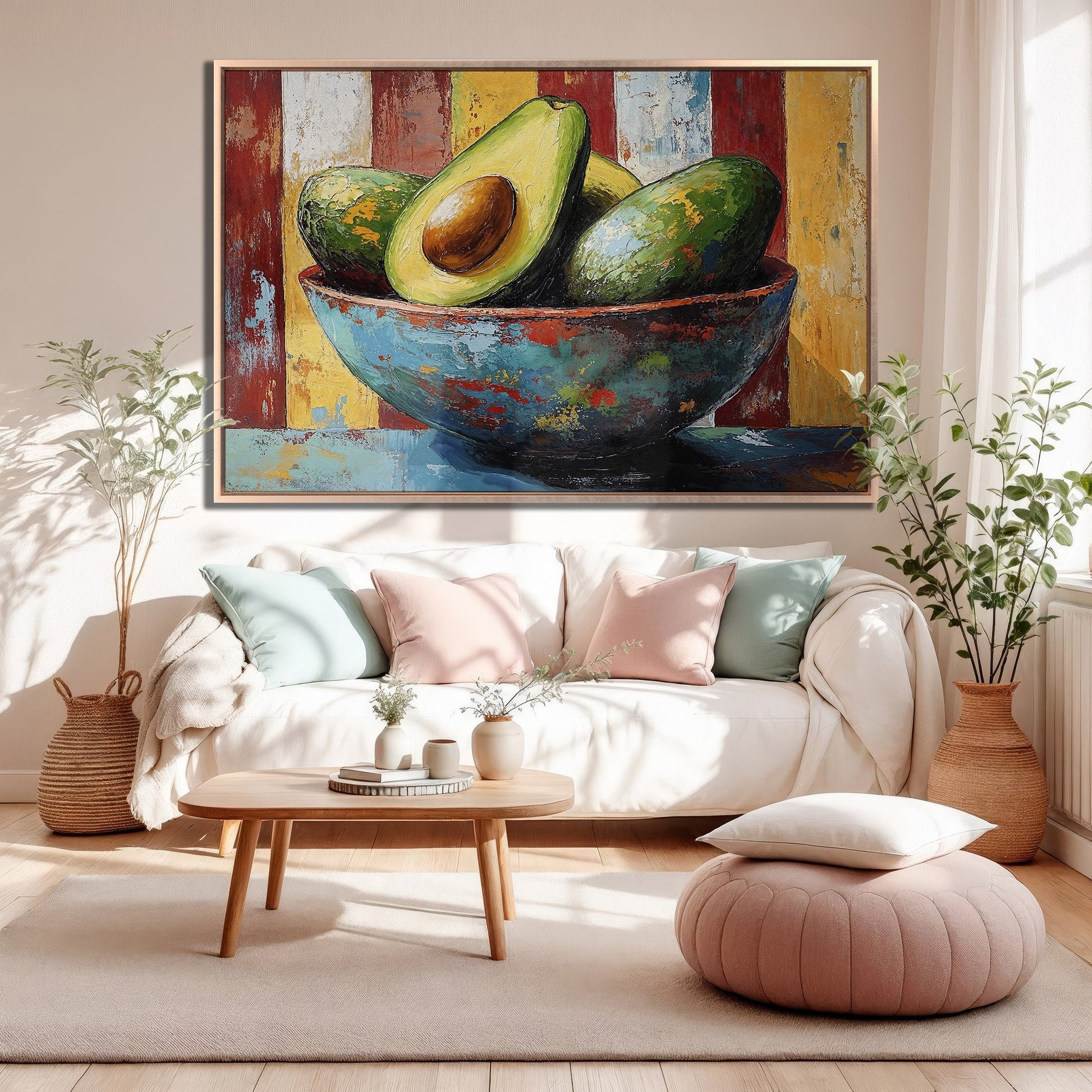 Contemporary Avocado Bowl Canvas Print Framed Art