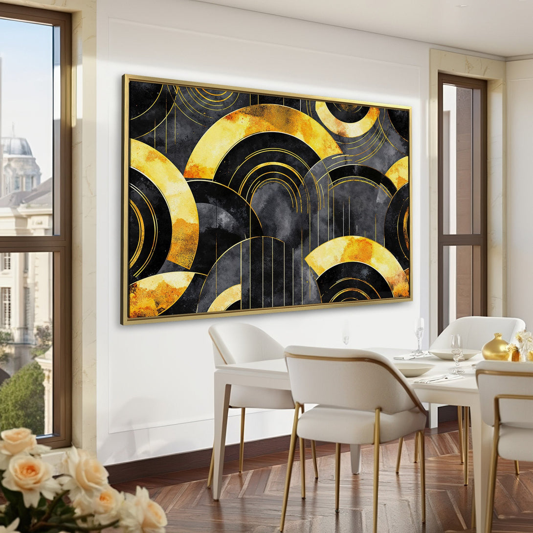 Abstract Canvas Print in gold, black, and gray. Modern art style. Perfect for adding a touch of elegance to any room.