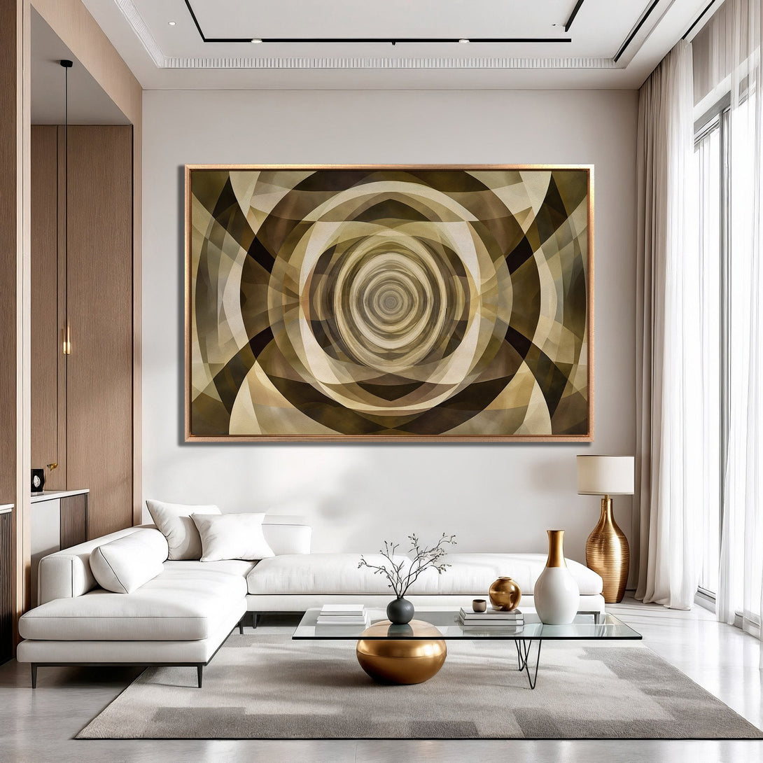 Framed Wall Art: Abstract geometric design in neutral brown and beige tones. Modern art canvas print adds a touch of elegance to any living space.