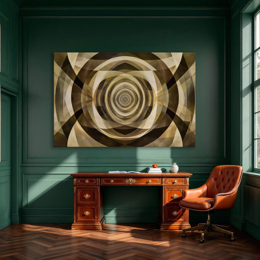 Framed Wall Art: Abstract geometric canvas print in warm earth tones. Modern art for dining room decor.