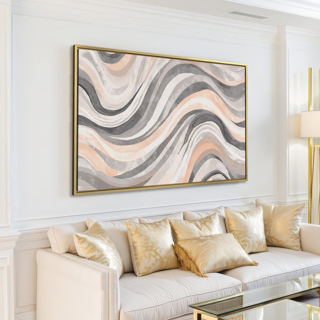 Abstract Canvas Print in neutral gray and beige tones. Modern art for living room decor.