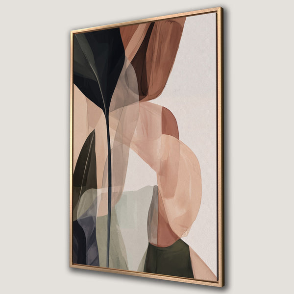 Framed Wall Art featuring an abstract botanical design in earthy tones. Modern canvas print with a warm, neutral color palette perfect for any interior.