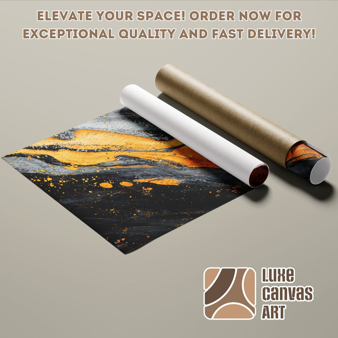Abstract art Poster Roll with gold, black, and grey color palette. Elevate your space!