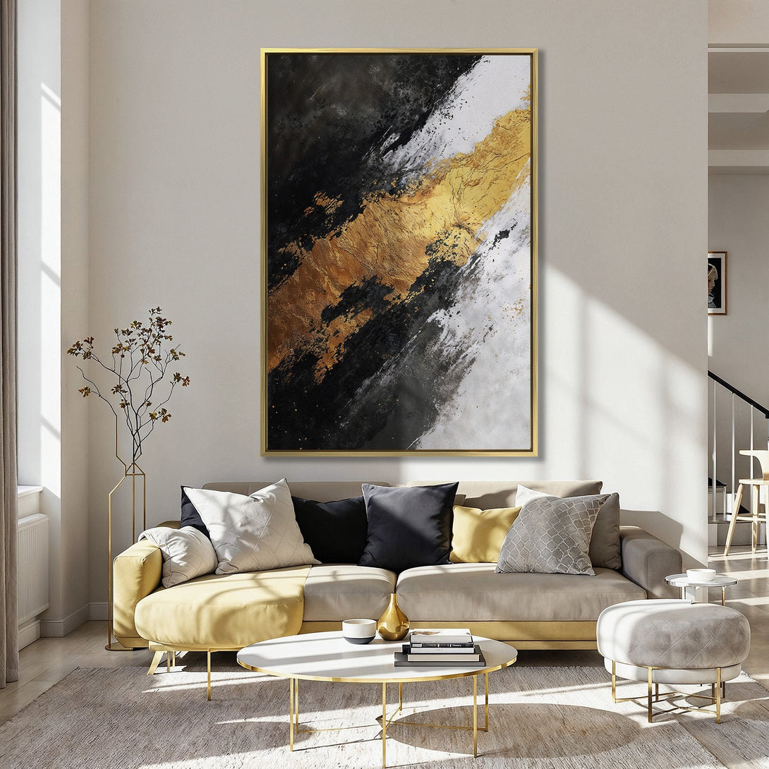 Abstract Canvas Print in black, gold, and white. Modern art for home decor.