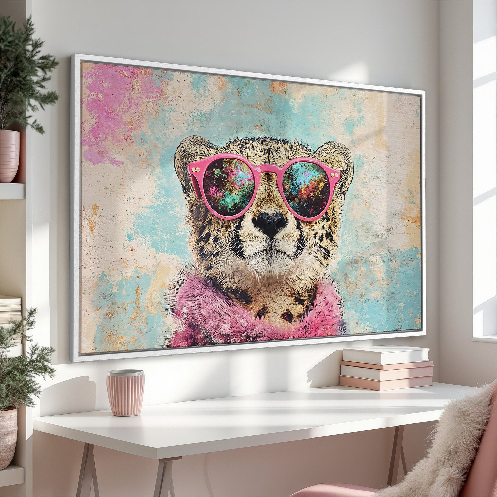 Cool Cheetah Art Framed Canvas Print Fun Decor Piece