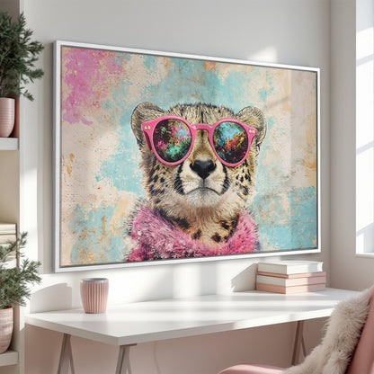 Cool Cheetah Art Framed Canvas Print Fun Decor Piece
