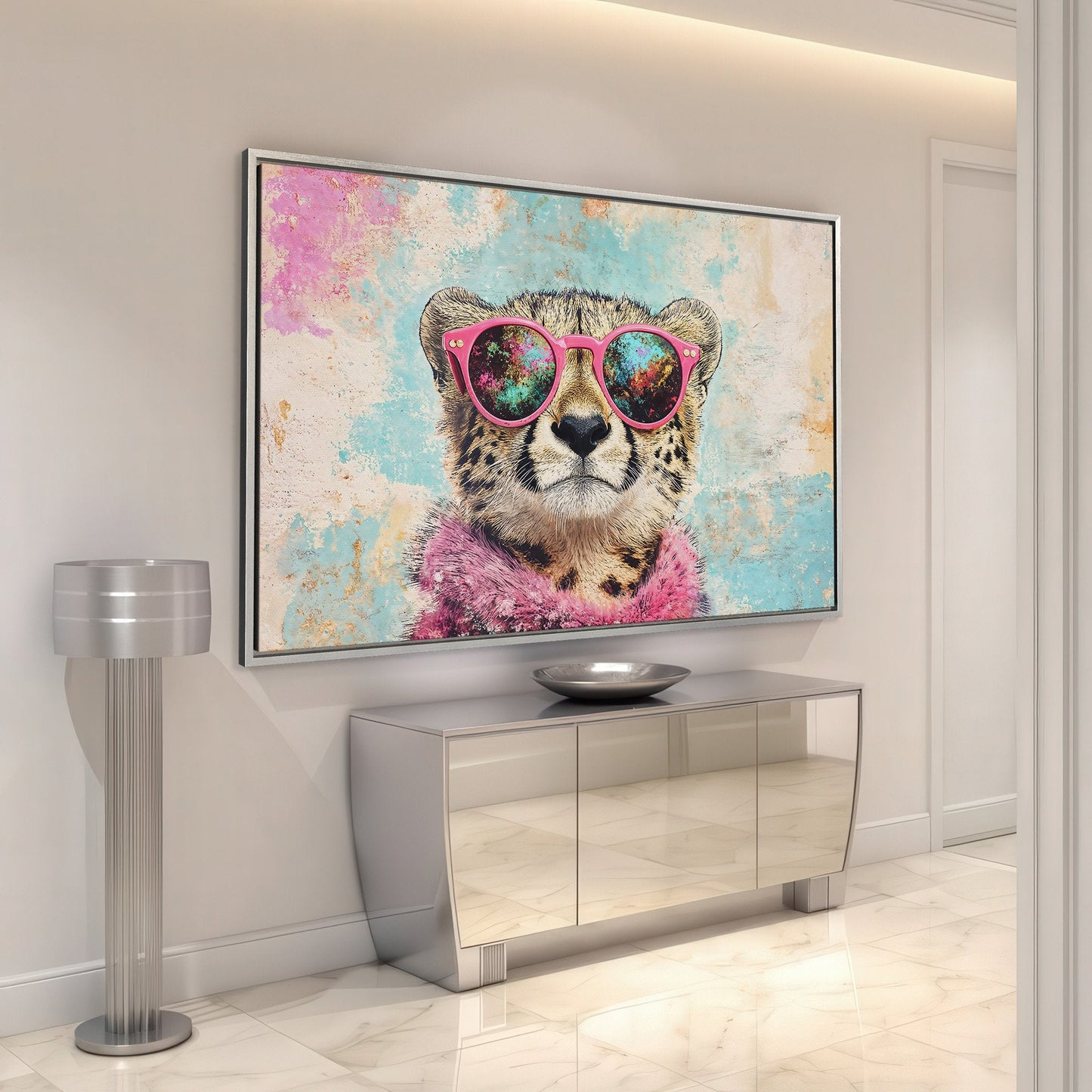 Cool Cheetah Art Framed Canvas Print Fun Decor Piece