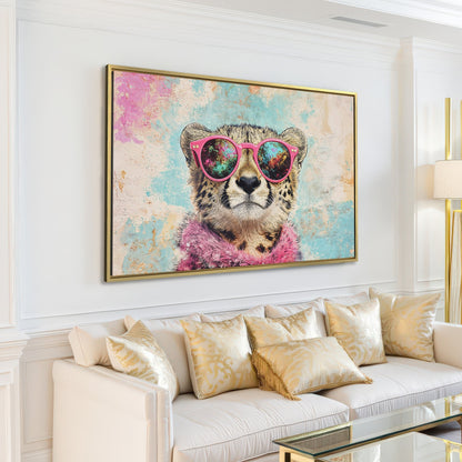Cool Cheetah Art Framed Canvas Print Fun Decor Piece