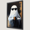 Cool Ghost with Coffee Art Poster - Spooky Wall Decor