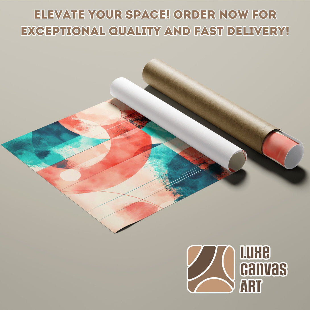 Abstract art Poster Roll featuring teal, coral, and beige color palette. Elevate your space today!