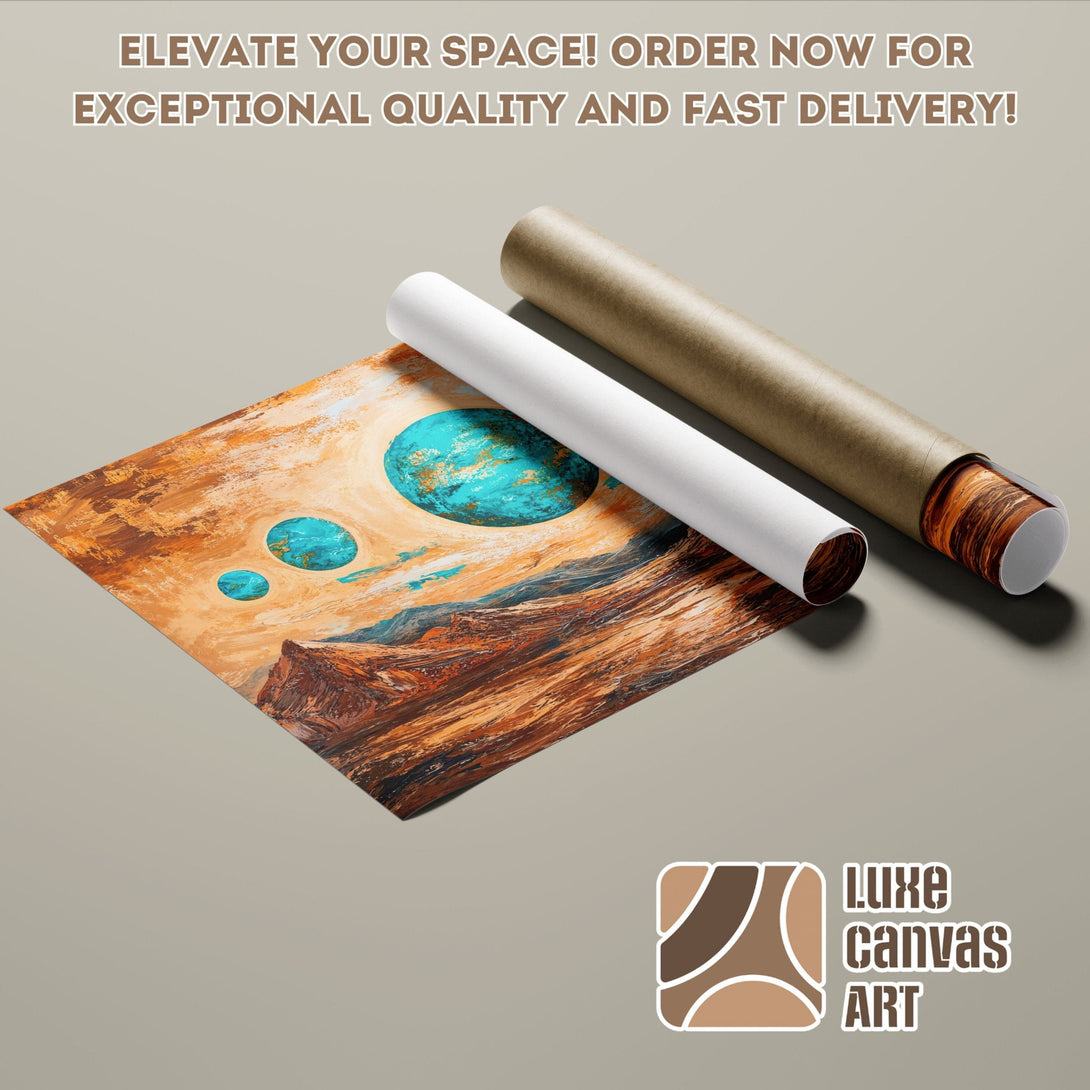 Abstract art Poster Roll with earth tones and teal accents. Elevate your space today!