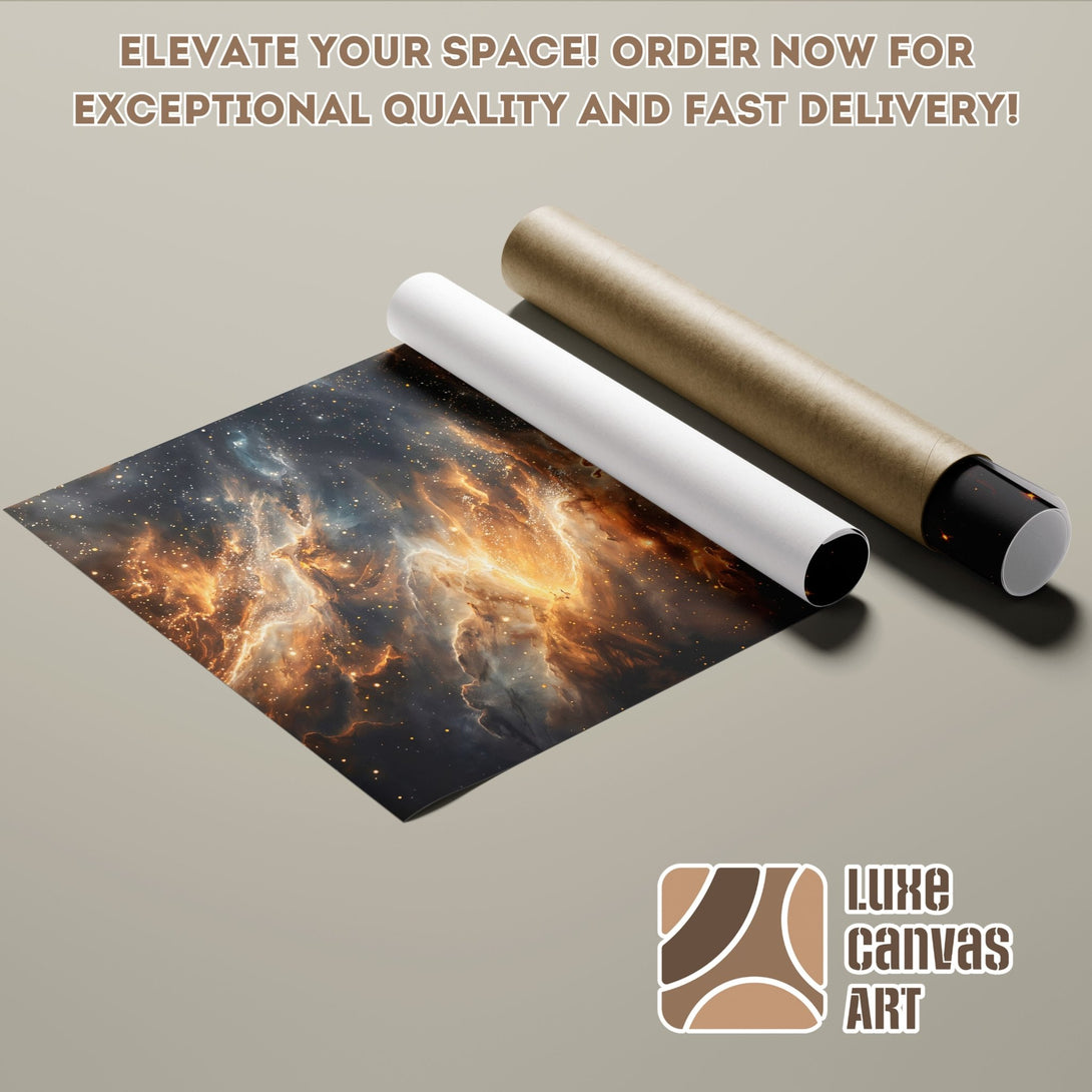 Poster Roll featuring a vibrant nebula design. Modern art with a warm, celestial color palette. Order now!
