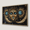 Cosmic Sun and Moon Boho Framed Canvas Print Art