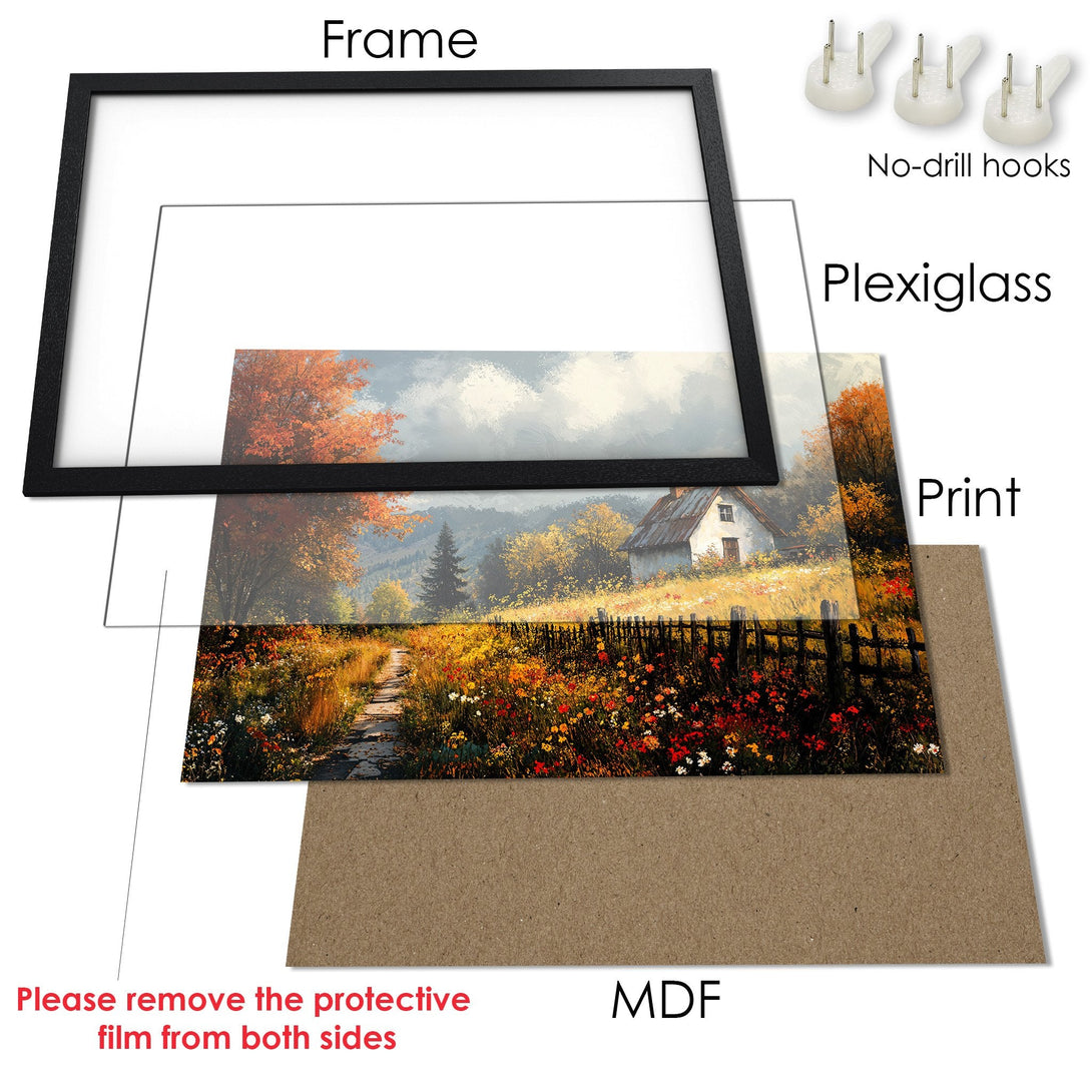 Framed Poster featuring a scenic landscape with a warm color palette. Perfect wall art to elevate your space!
