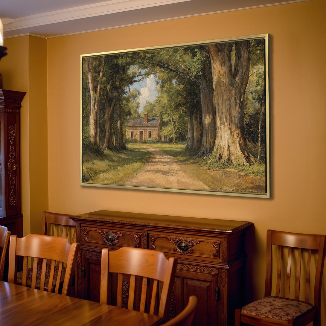 Canvas Print of a serene forest path painting in warm, earthy tones. Perfect for adding a touch of nature to your home decor.