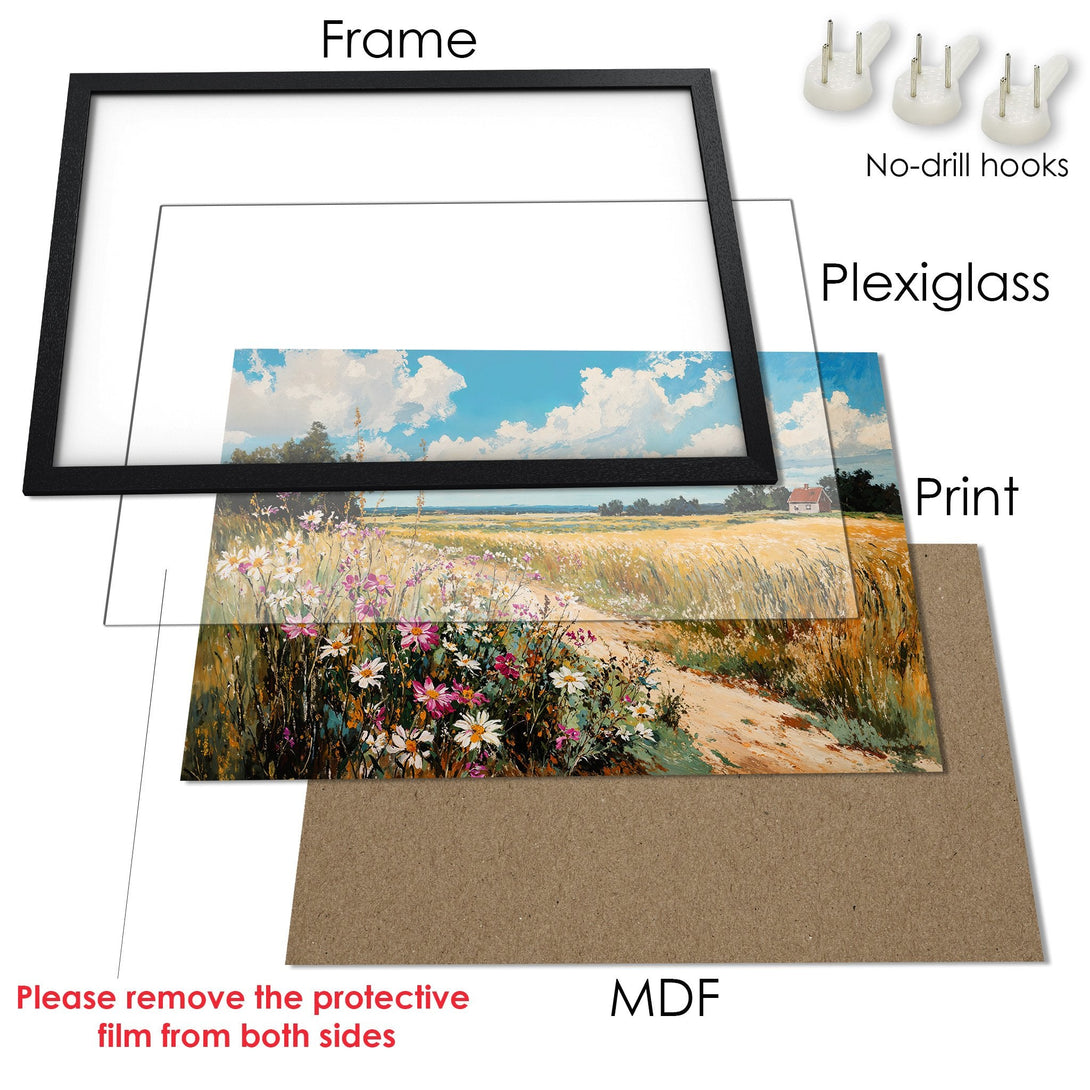 Framed Poster featuring a vibrant landscape painting with a warm color palette. Perfect for adding art to your home!