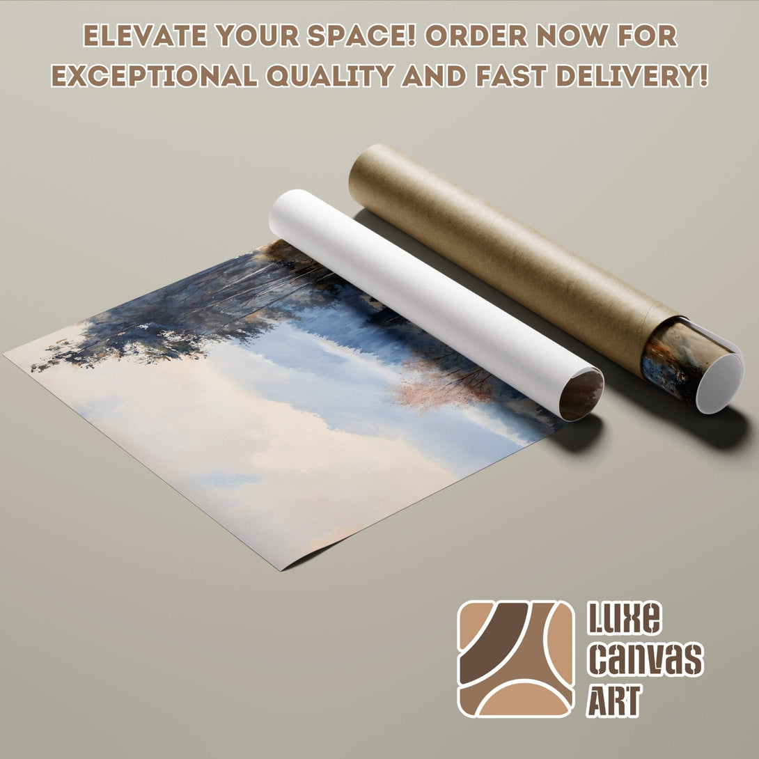 Poster Roll featuring a landscape painting in blue and neutral tones. Elevate your space!