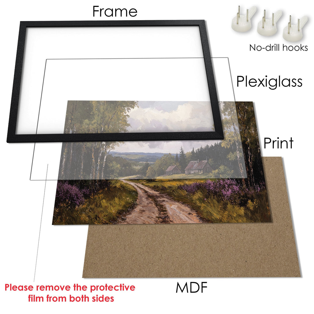 Framed Poster of a serene landscape painting in warm earth tones. Perfect wall art for your home!