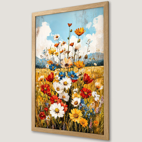 Framed Poster featuring vibrant wildflower art in a colorful palette. Perfect wall decor for a bright, cheerful aesthetic.